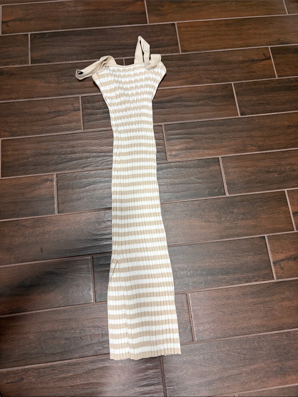 Striped Ribbed Knit Maxi Dress in Cream and White